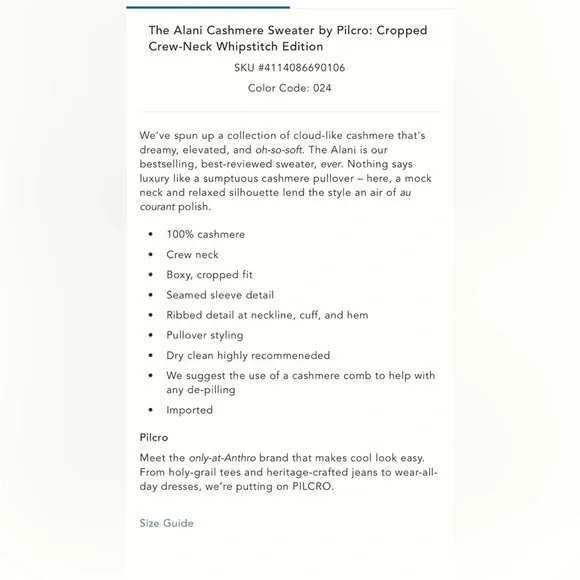 NWT new large Anthropologie pilcro Alani whipstitch cropped cashmere sweater tan - Picture 4 of 17